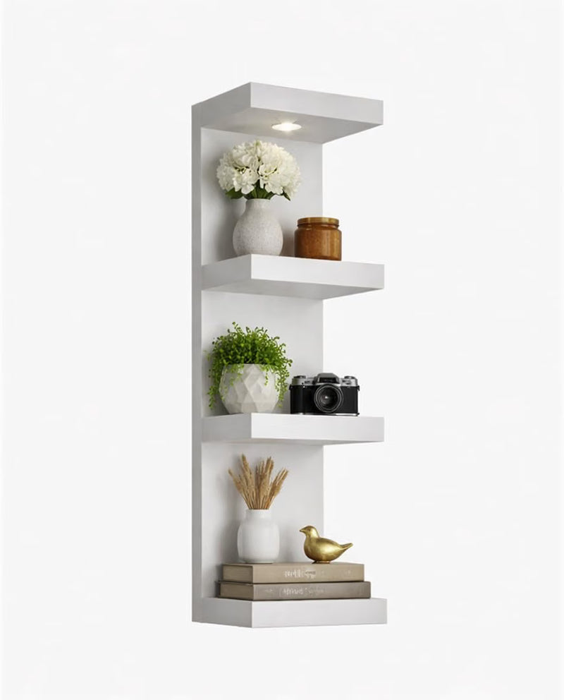 UrbanNook 4 Tier Wall Shelf Unit, with LED Remote Control Light