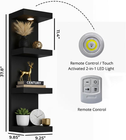 UrbanNook 4 Tier Wall Shelf Unit, with LED Remote Control Light