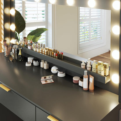 Fixwal Vanity Desk with Large Mirror and Lights for Bedroom, 3 Lighting Color Adjustable & Power Outlet, 7 Drawers, 15.7"D x 45.2"W x 55"H