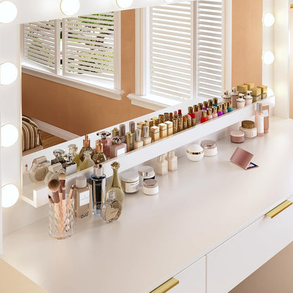 Fixwal Vanity Desk with Large Mirror and Lights for Bedroom, 3 Lighting Color Adjustable & Power Outlet, 9 Drawers, 15.75"D x 45.28"W x 55.12"H