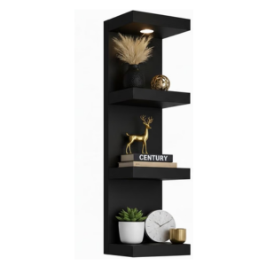UrbanNook 4 Tier Wall Shelf Unit, with LED Remote Control Light
