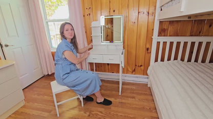 Fixwal Small Makeup Vanity Table with 4 Drawers, LED Lighted Mirror & Charging Station, 36.6" L x 15.7" W x 53.5" H